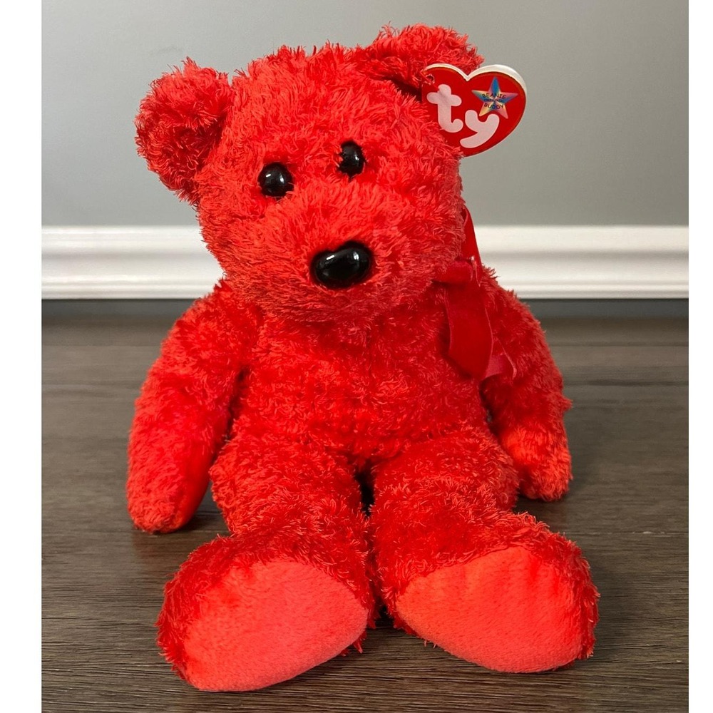 Vintage 2001 Ty Beanie Buddies Sizzle the Bear Red Plush Stuffed Animal Toy Tag